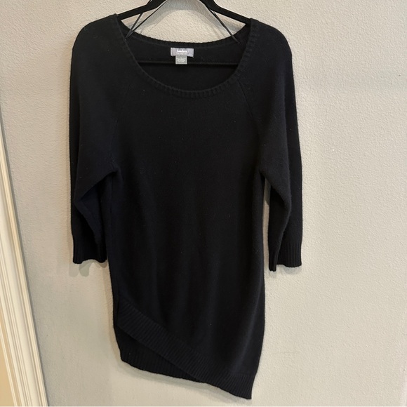 Neiman Marcus Cashmere Black Asymmetrical Hem Knit Sweater Dress Size L - Picture 2 of 6